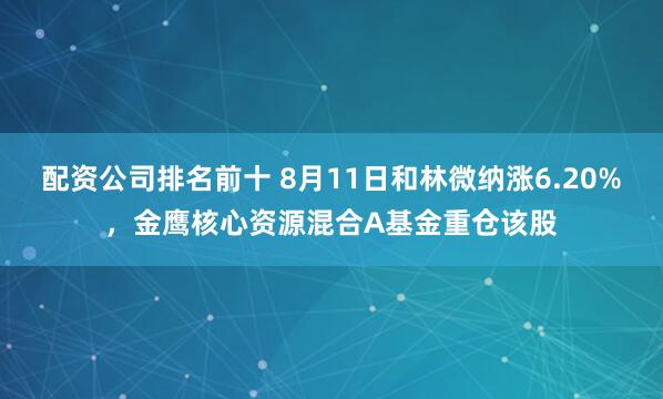 配资公司排名前十 8月11日和林微纳涨6.20%，金鹰核心资源混合A基金重仓该股